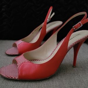 BRUNO MAGLI VERO CUOIO RED PEEP TOE SLINGBACK SANDALS